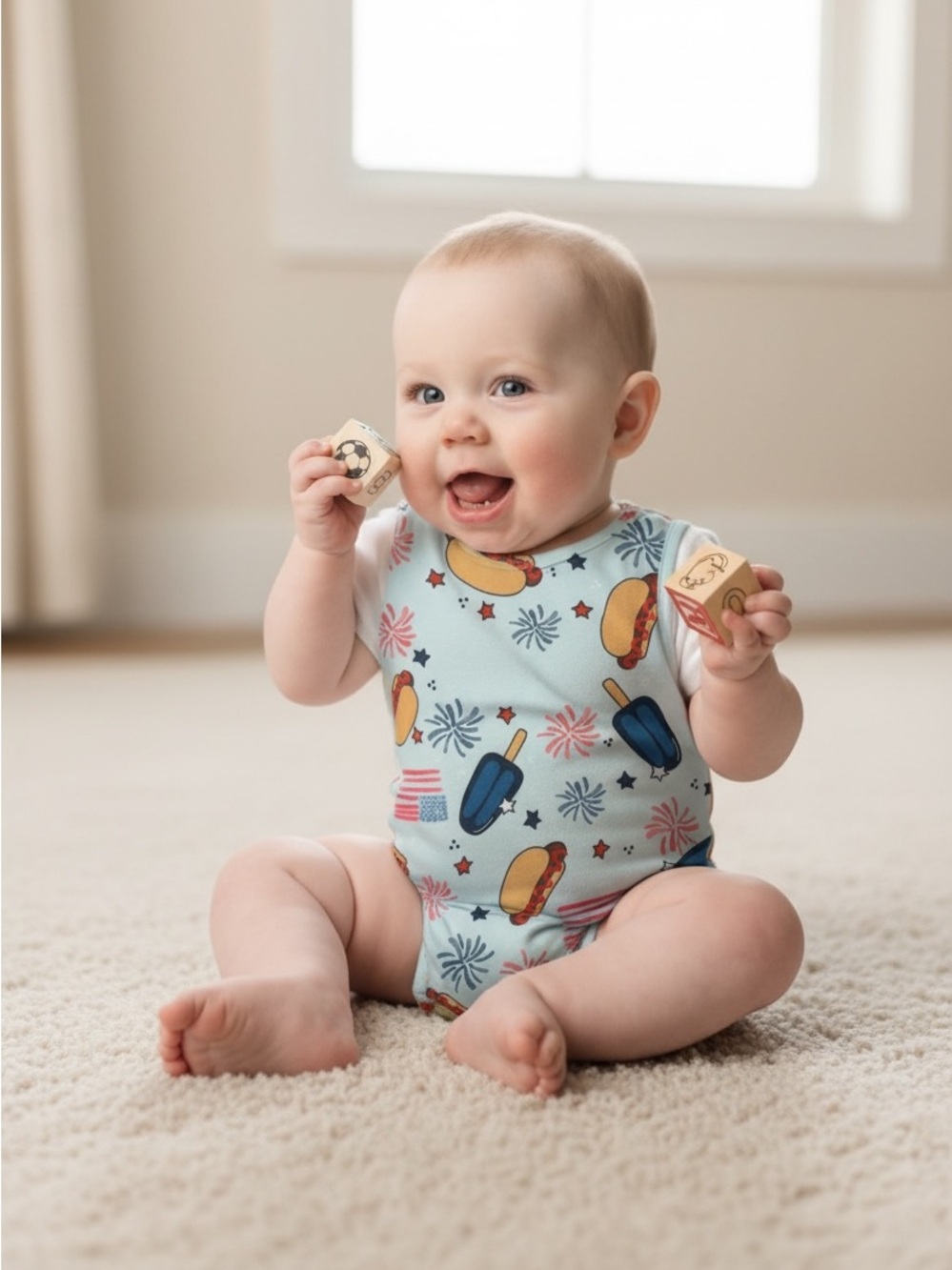 Baby One-Piece Romper with Hot Dog & Popsicle Print